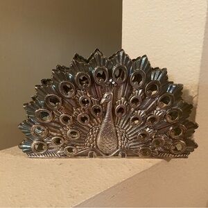 Silver Plated Peacock Napkin Holder. Made in Italy.